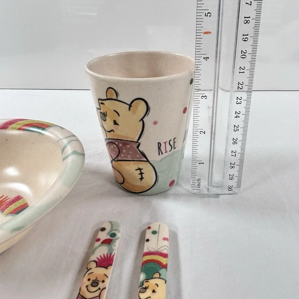 Disney Winnie the Pooh Toddler Dinnerware Bowl Cup Fork Spoon Rise And Shine